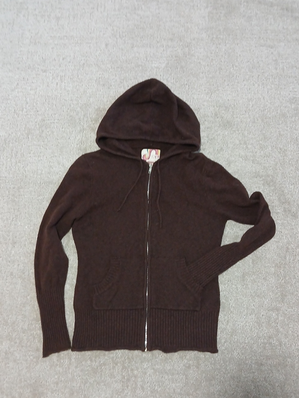 OP Brown Zip-Up Hooded Cardigan Sweater Knit Hoodie Large